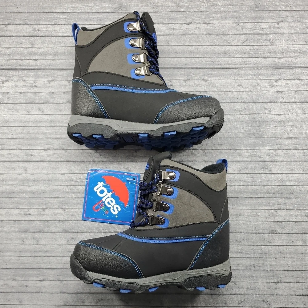 Totes Black Gray‎ Blue Winter Snow Boots Size 12 Ricky